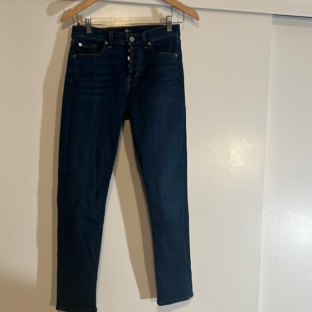 seven jeans - button fly with stretch. Skinny ankle size 25